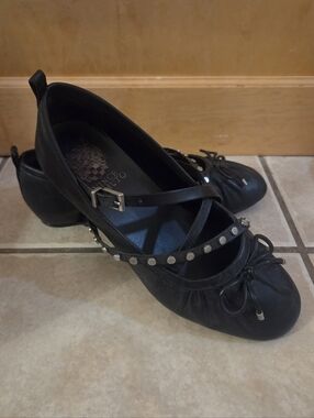 Vince Camuto Black Studded Mary Jane Flats with Bow